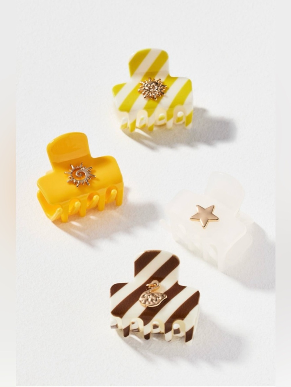 Anthropologie Berry Icon Mini Hair Claw Set of 4 in Yellow/White NEW